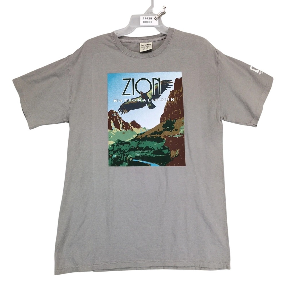 Hanes Zion National Park Gray T-Shirt Mens M Americana NPS Comfort Eagle Outdoor